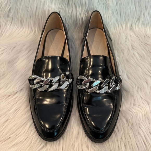 ZARA Chunky Chain Loafers Slip On Flats Faux Leather Shoes, Black - Picture 5 of 11